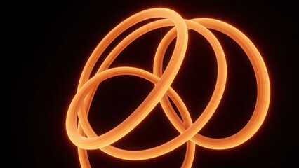 Glowing orange loops intertwined in a knot against a dark background creating a mesmerizing abstract light design