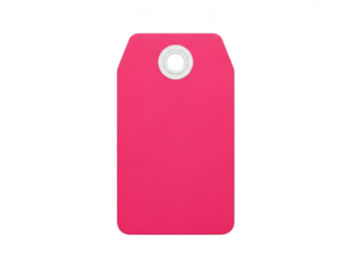 Bright pink tag with central hole isolated on transparent background