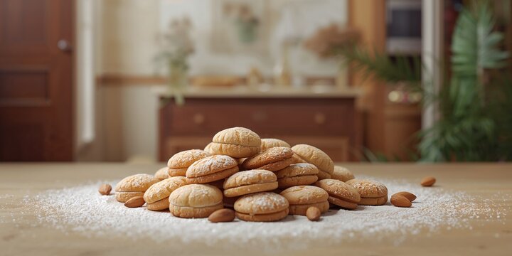 Assorted traditional Italian almond cookies ready for serving, food presentation setting