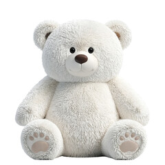 Obraz premium Fluffy white teddy bear sitting stuffed animal plush toy isolated on a transparent background
