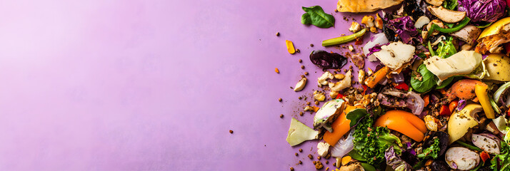 Colorful Kitchen Food Scraps on Vibrant Purple