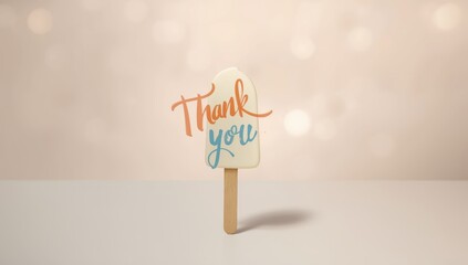 Ice cream stick displaying Thank you, serving as a positive affirmation in a casual environment