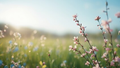 Blooming floral branches and buds in spring used as a UI backdrop, seasonal change