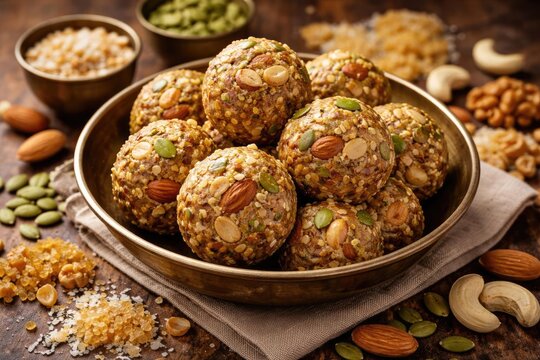 Nutrient rich bodybuilding laddu with gond and mixed nuts