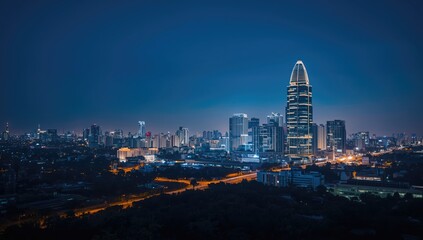 City skyline illuminated at night, highlighting urban lighting and density, World Night of Museums