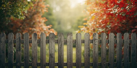 Faded leaves behind a wooden fence, creating a rustic background suitable for layout or editorial use