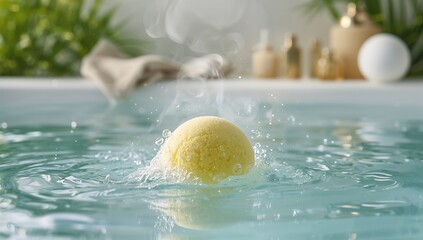Bath bomb dissolving in water, creating colorful effervescent effect, Earth Day