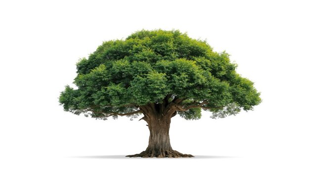 Single rain tree on plain white backdrop, ideal for text overlay and editorial headers