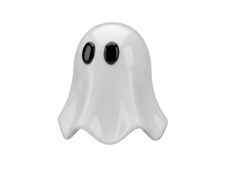 Simple, white ghost with black eyes floating isolated on transparent background