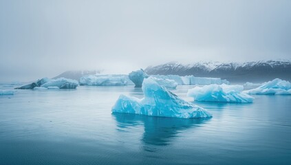 Ice formations in a glacial lagoon used for climate research, highlighting the effects of seasonal change