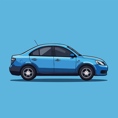 Obraz premium A blue sedan car on a light blue background with a simple design