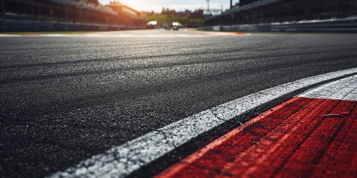 Street circuit with asphalt and curb markings used in professional motorsport, track maintenance focus