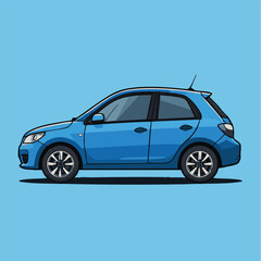 Obraz premium A blue hatchback car with a modern design on a colored background