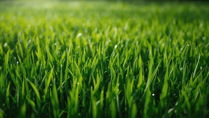 Fototapeta premium Lush green grass scene used as wallpaper backdrop, suitable for editorial headers and UI elements