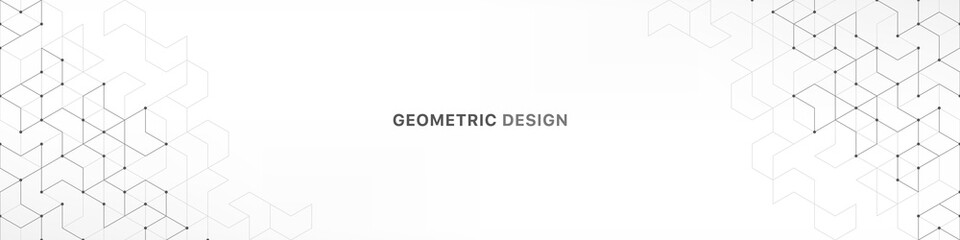 Abstract hexagonal molecular structure with colorful dots on white background