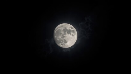 Obraz premium High-resolution full moon visible in a pitch-black sky, suitable for contrast adjustments and color correction
