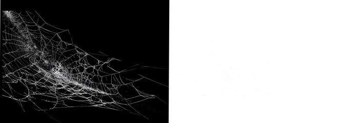 A torn and wind-blown spider web illustration with delicate fibers, perfect for spooky overlays and backgrounds.