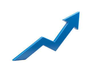 Shining blue arrow pointing upwards in a dynamic growth trend