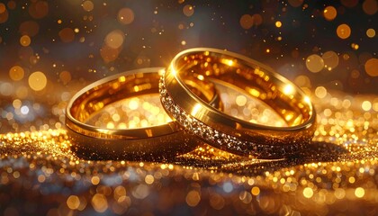 golden wedding rings on black background