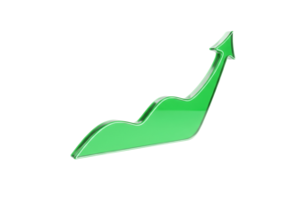 Green arrow chart showing growth and success