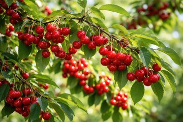 Obraz premium Fruit laden cherry tree branches in early summer