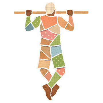 Paper collage person doing pull-up exercise