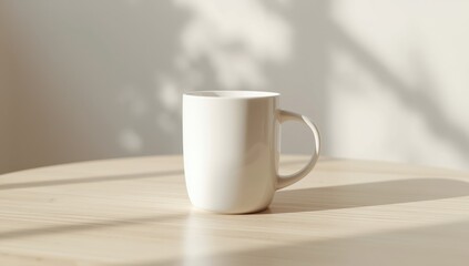 Plain backdrop with a mug setup for editorial or product presentation, suitable for graphic layout