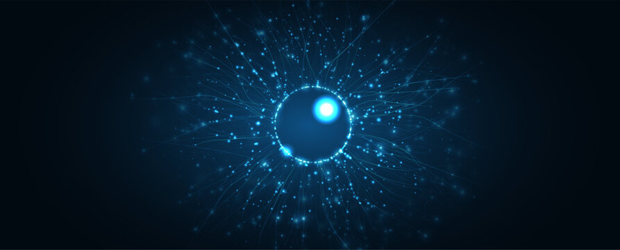 Big data visualization, computer vision AI concept. Abstract digital eye. Neural network technology, futuristic biometrics background, Sci-Fi Innovation Vector Illustration for Tech Design.
