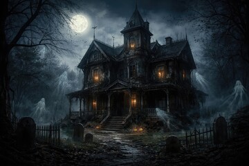 Obraz premium Creepy haunted house with ghostly abandoned essence