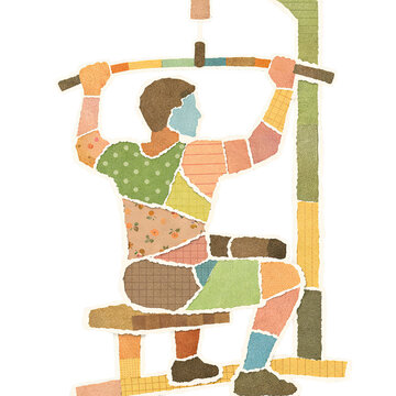 Man Using Lat Pulldown Exercise Machine Paper Collage