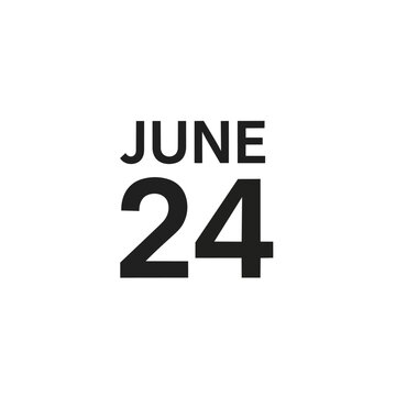 A clear, bold graphic showcasing the date JUNE 24 in strong black typography on a clean white background, perfect for marking calendars and