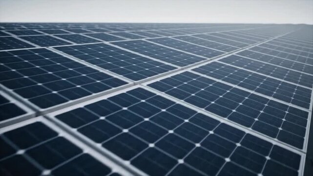 Vast field of advanced photovoltaic panels meticulously arranged, illustrating the crucial solar energy concept for sustainable power generation and environmental responsibility