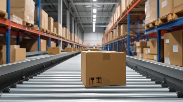 倉庫内のコンベア上を流れる荷物が効率的物流を象徴する