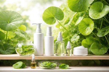 Open shelf display complemented by Centella Asiatica extract photography studio background