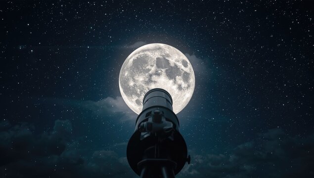 Telescope capturing full moon in the northern hemisphere, suitable for astronomy research