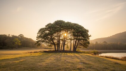 Fototapeta premium Dense pine forest surrounding Jangneung in Gimpo, highlighting ecological importance