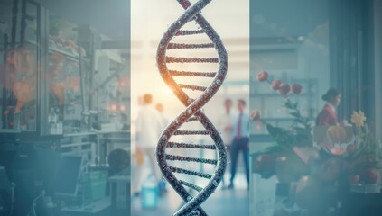 Visualization of DNA helix with split strands, genetic influence and food biotechnology, Genetic Literacy Awareness