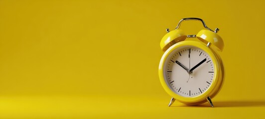The Yellow Alarm Clock on a Minimal Monochrome Background with Copy Space