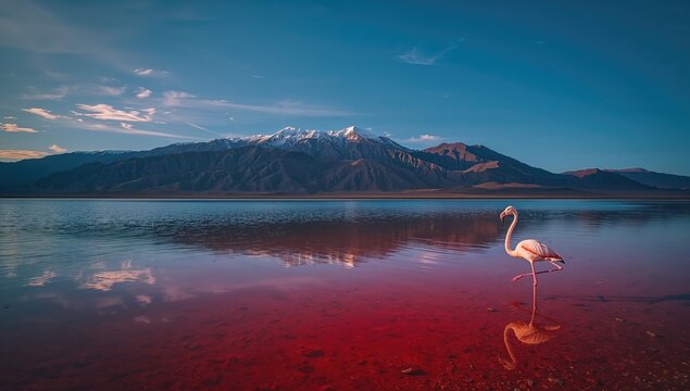 Laguna colorada in Bolivia, shallow saline lake with striking red hues, seasonal bird habitat