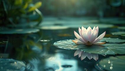 Vivid lotus bloom in a garden setting, used as a serene backdrop for editorial design