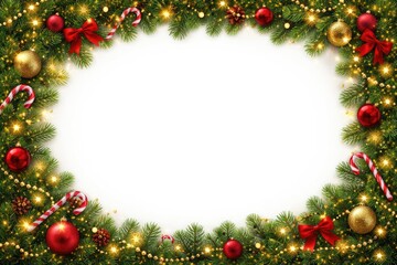 White isolated background highlighted with Christmas green border and copy space