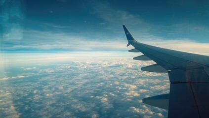 Obraz premium Panoramic scene visible from a window seat, suitable as a backdrop for text and UI interfaces