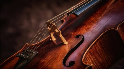The Violin Close Up Showing Warm Wooden Texture and Elegant F Hole in Studio Light