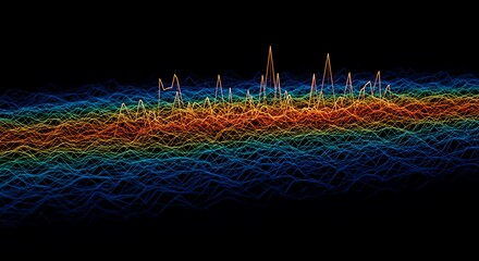 Abstract visualization of standing waves forming complex geometric patterns on a vibrating surface, showing high-frequency resonance, geometry, background, light