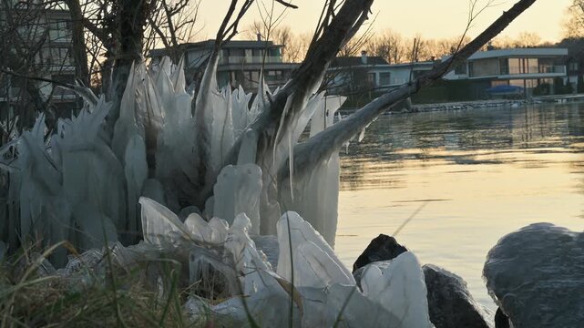 balaton lake in winter iced befagyott frozen cold icicle
