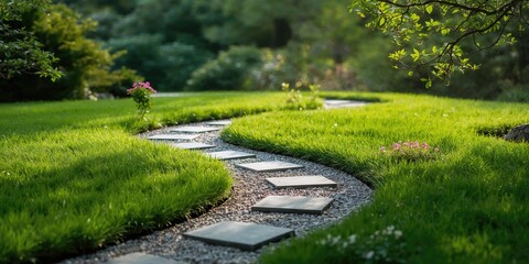 Zen garden trail at a botanical garden, seasonal preservation efforts