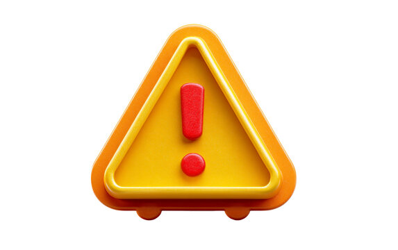 Playful warning sign emoji character with plastic design representing alertness, awareness, and precaution isolated on transparent background PNG