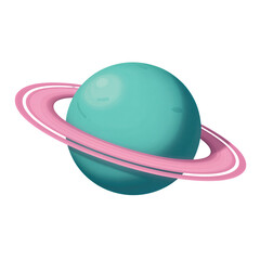 Fototapeta premium Blue Planet With Pink Rings Isolated