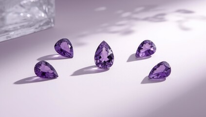 Fototapeta premium Amethyst gemstone in diamond shape with cabochon finish, highlighting gemstone craftsmanship and clarity