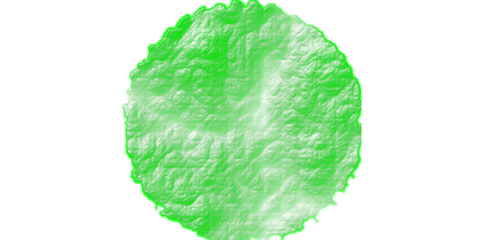 Abstract Green Crumpled Plastic Texture, Circular Wrinkled Surface Design Element with Glowing Edges Isolated on White Background